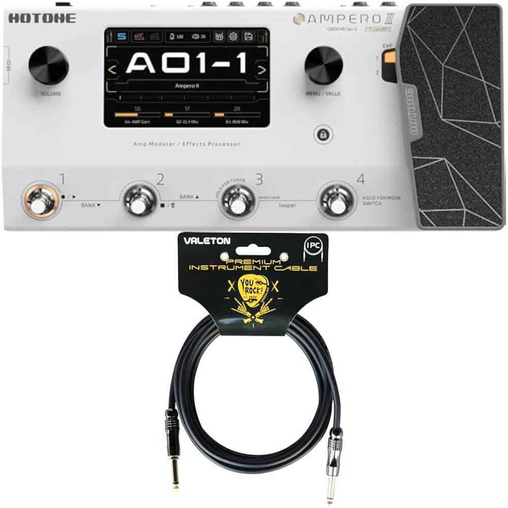 Hotone Ampero II MP-350 Amp Modeler & Effects Processor and HOTONE MIDI Foot Controller Pedal Bluetooth Ampero Control 4 Button bundle