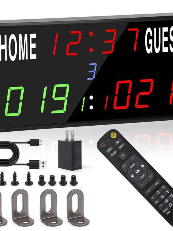 Basketball Scoreboard with Timer Clock, Digital Scoreboard with Remote, Portable Battery Powered Electronic Scoreboard for Baseball/Tennis/Soccer/Volleyball/Ping Pong Games